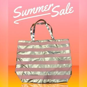 Macy’s Pink Gold Striped Tote Beach Bag